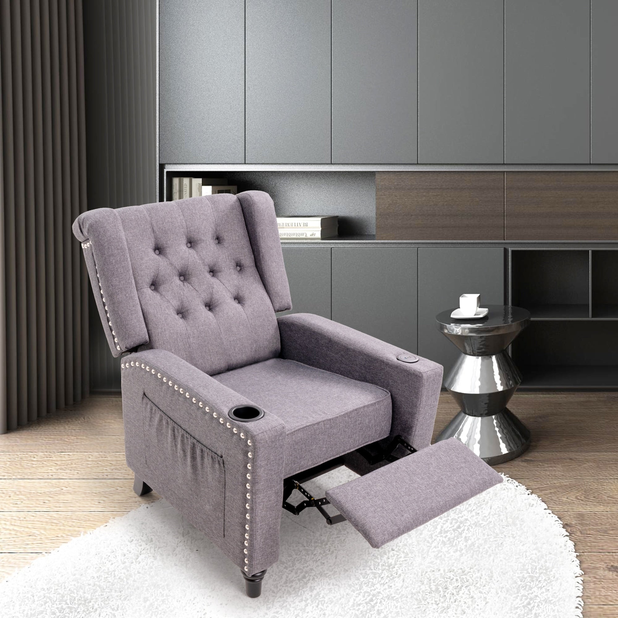 Fauteuil inclinable à dossier réglable et à oreilles, fauteuil clouté, grand canapé rembourré
