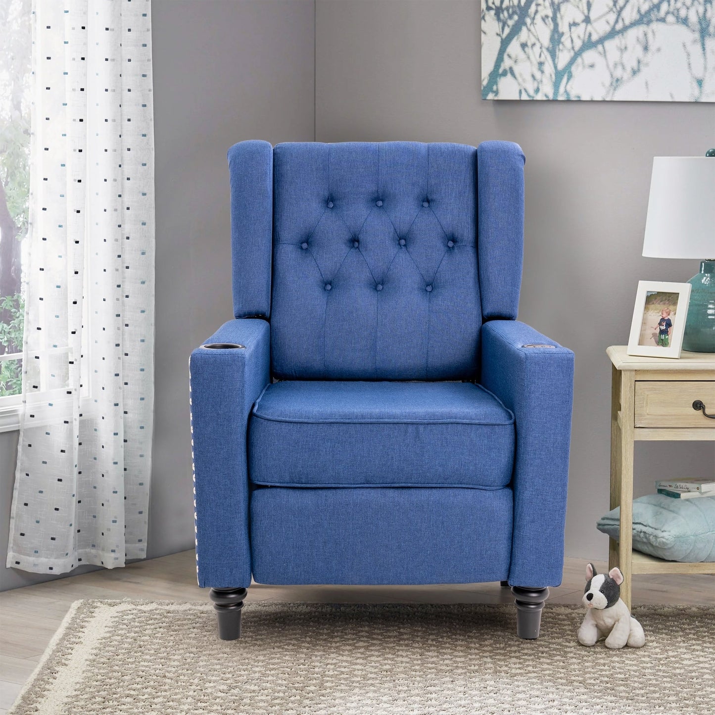 Fauteuil inclinable à dossier réglable et à oreilles, fauteuil clouté, grand canapé rembourré