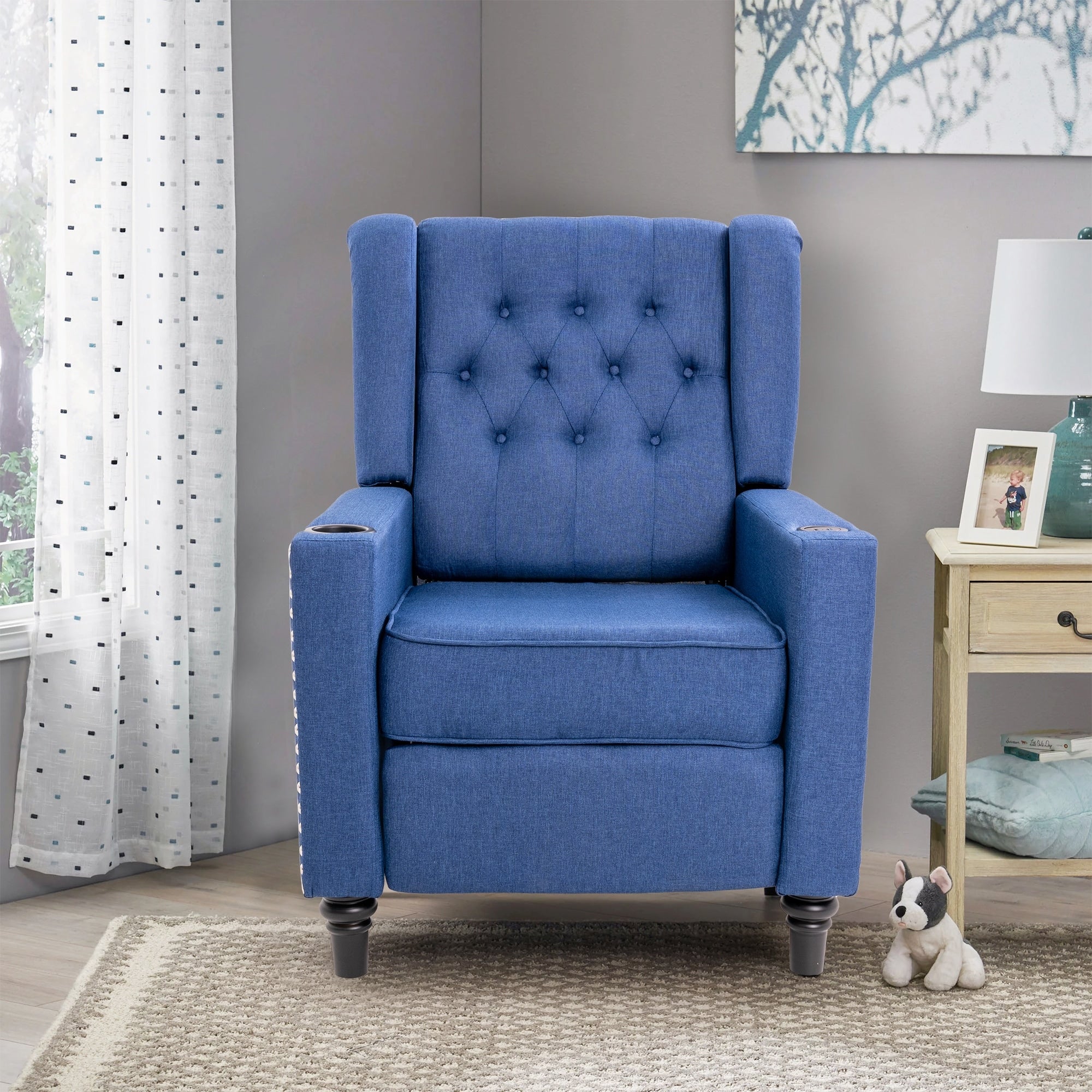 Fauteuil inclinable à dossier réglable et à oreilles, fauteuil clouté, grand canapé rembourré
