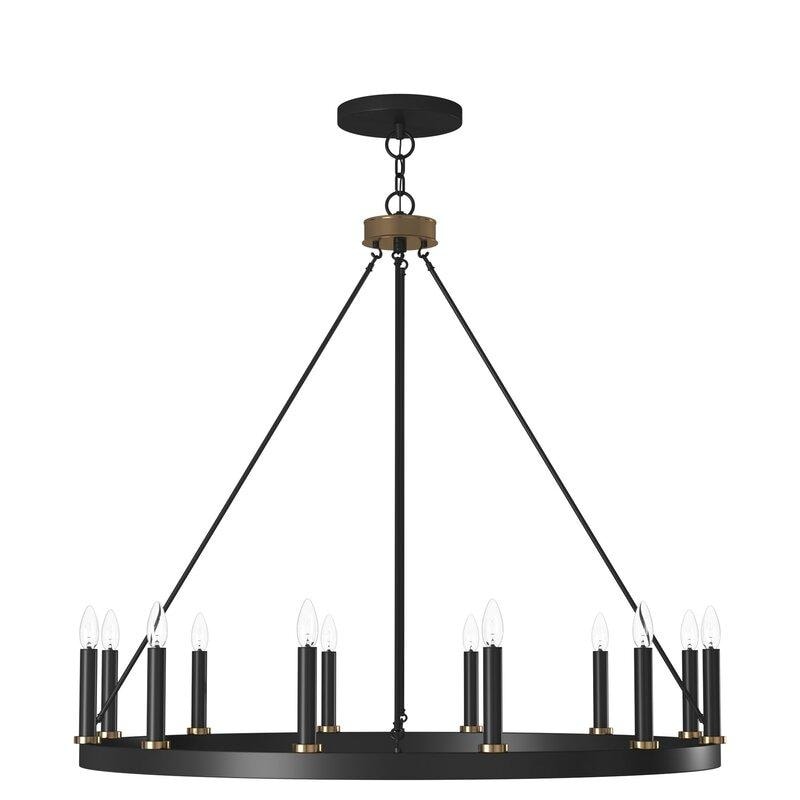 Lustre Acroma Farmhouse à 12 lumières, 40 po, en forme de roue de chariot, certifié UL - 40 po P x 138 po H