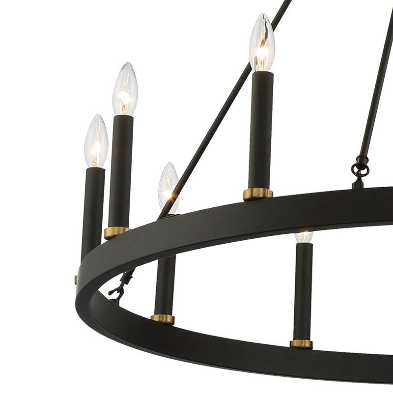 Lustre Acroma Farmhouse à 12 lumières, 40 po, en forme de roue de chariot, certifié UL - 40 po P x 138 po H