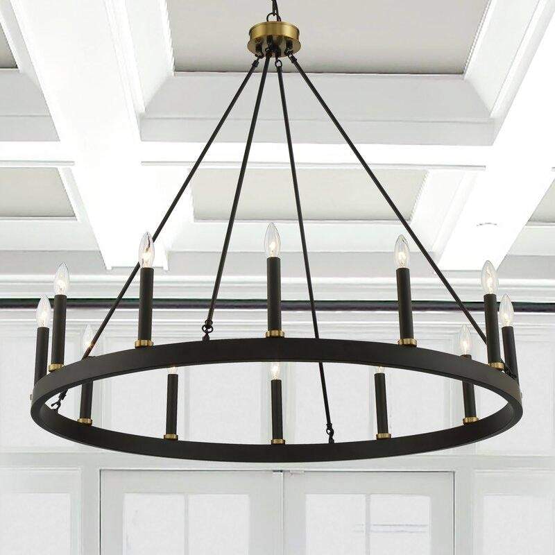 Lustre Acroma Farmhouse à 12 lumières, 40 po, en forme de roue de chariot, certifié UL - 40 po P x 138 po H