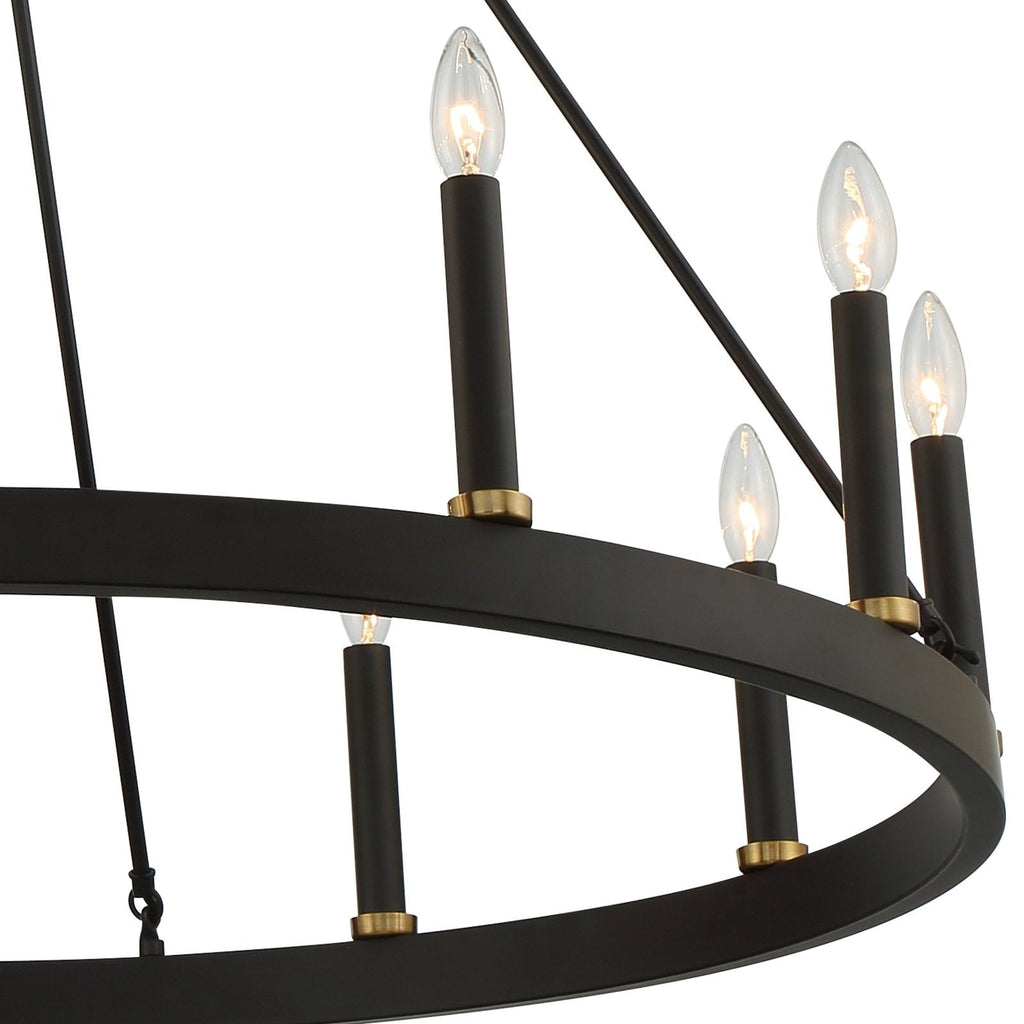 Lustre Acroma Farmhouse à 12 lumières, 40 po, en forme de roue de chariot, certifié UL - 40 po P x 138 po H
