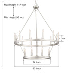 Lustre rond en forme de roue de chariot de style ferme moderne Acroma à 20 lumières de 40 po avec certification UL