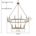 Lustre rond en forme de roue de chariot de style ferme moderne Acroma à 20 lumières de 40 po avec certification UL