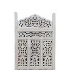 Cloison de séparation/séparateur de pièce en bois sculpté esthétiquement à 4 panneaux, blanc vieilli