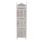 Cloison de séparation/séparateur de pièce en bois sculpté esthétiquement à 4 panneaux, blanc vieilli