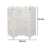 Cloison de séparation/séparateur de pièce en bois sculpté esthétiquement à 4 panneaux, blanc vieilli