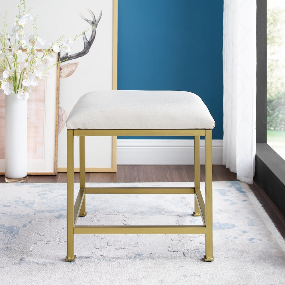 Tabouret de coiffeuse Crosley Aimee - Crème/Or doux - Crème/Or doux - 18 L x 17 P x 18,75 H