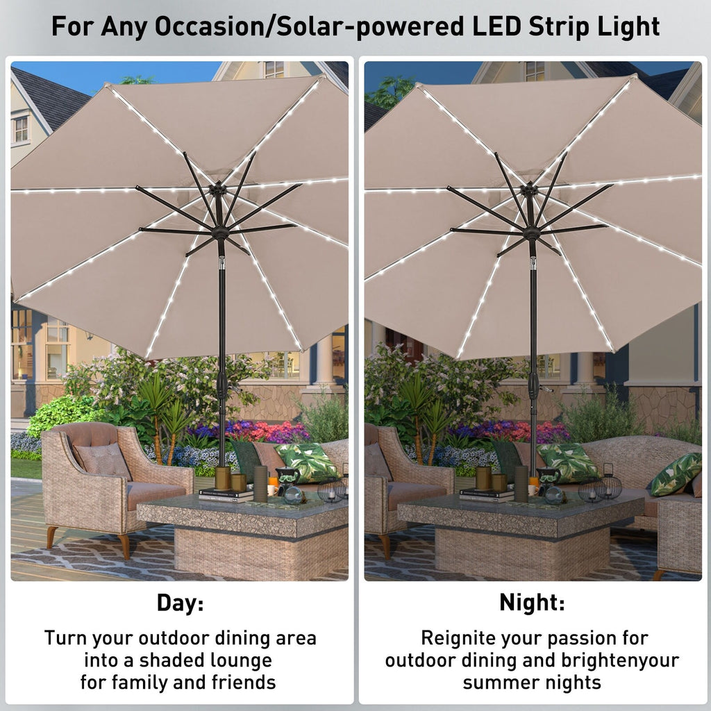 Ainfox 10ft Patio Umbrella with Lights Outdoor Solar Umbrella without Base
