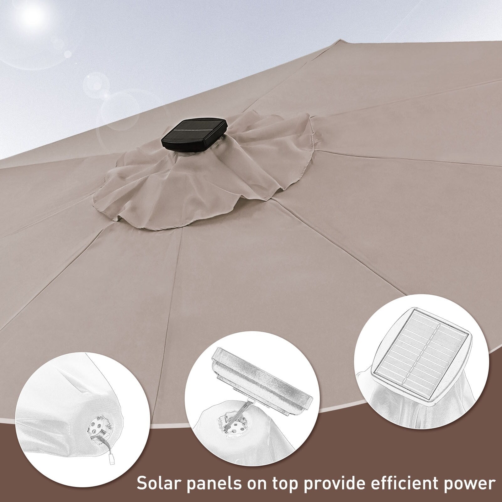Ainfox 10ft Patio Umbrella with Lights Outdoor Solar Umbrella without Base