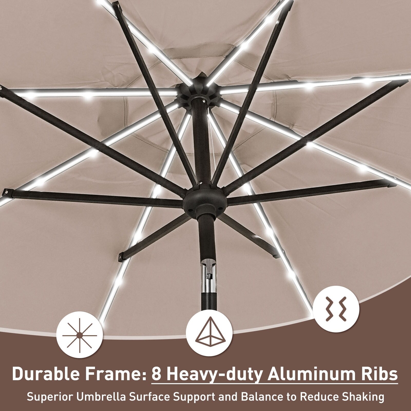 Ainfox 10ft Patio Umbrella with Lights Outdoor Solar Umbrella without Base
