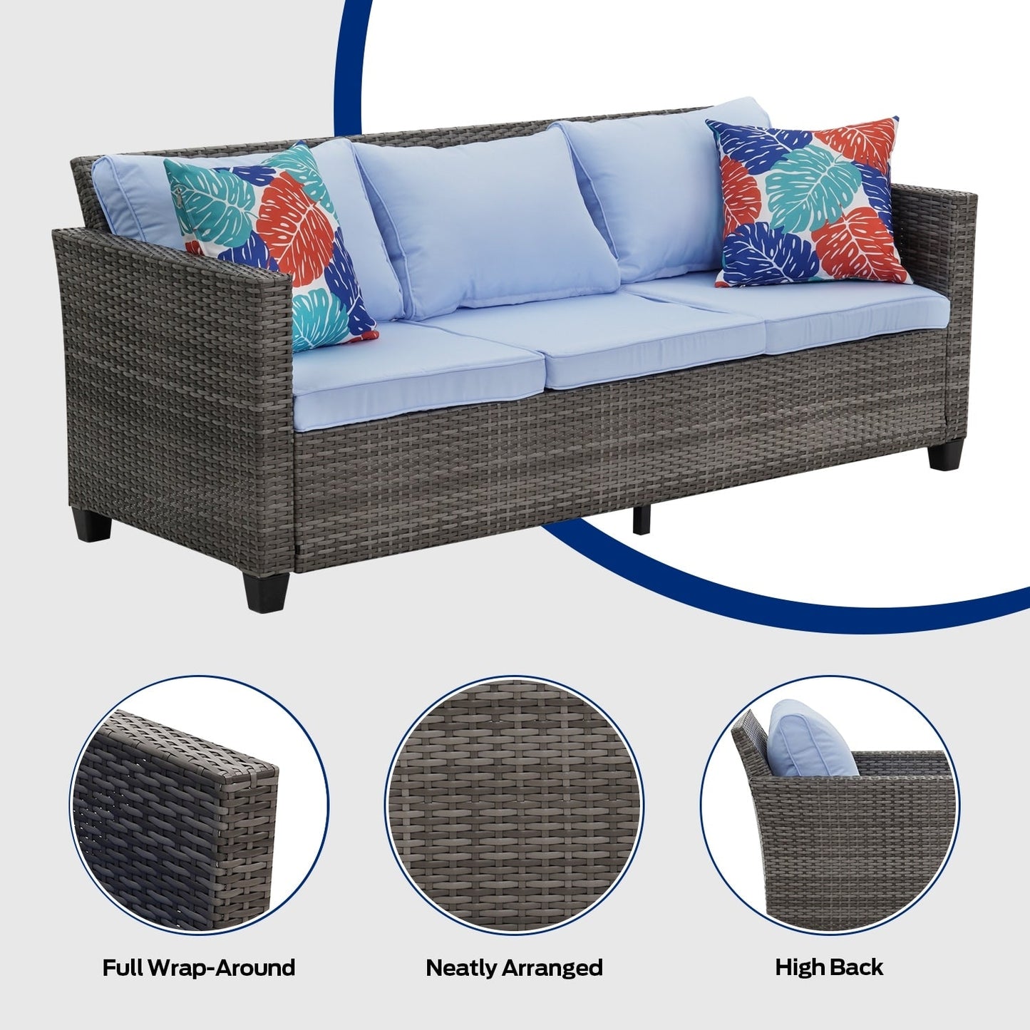 Ensemble de canapés d'extérieur Ainfox pour patio, canapé sectionnel en osier, meubles de patio, canapé en rotin