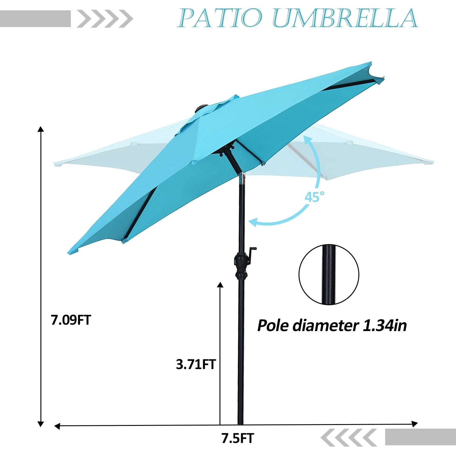 Parasol de terrasse Ainfox de 2,3 m, parasol d'extérieur inclinable multicolore sans base