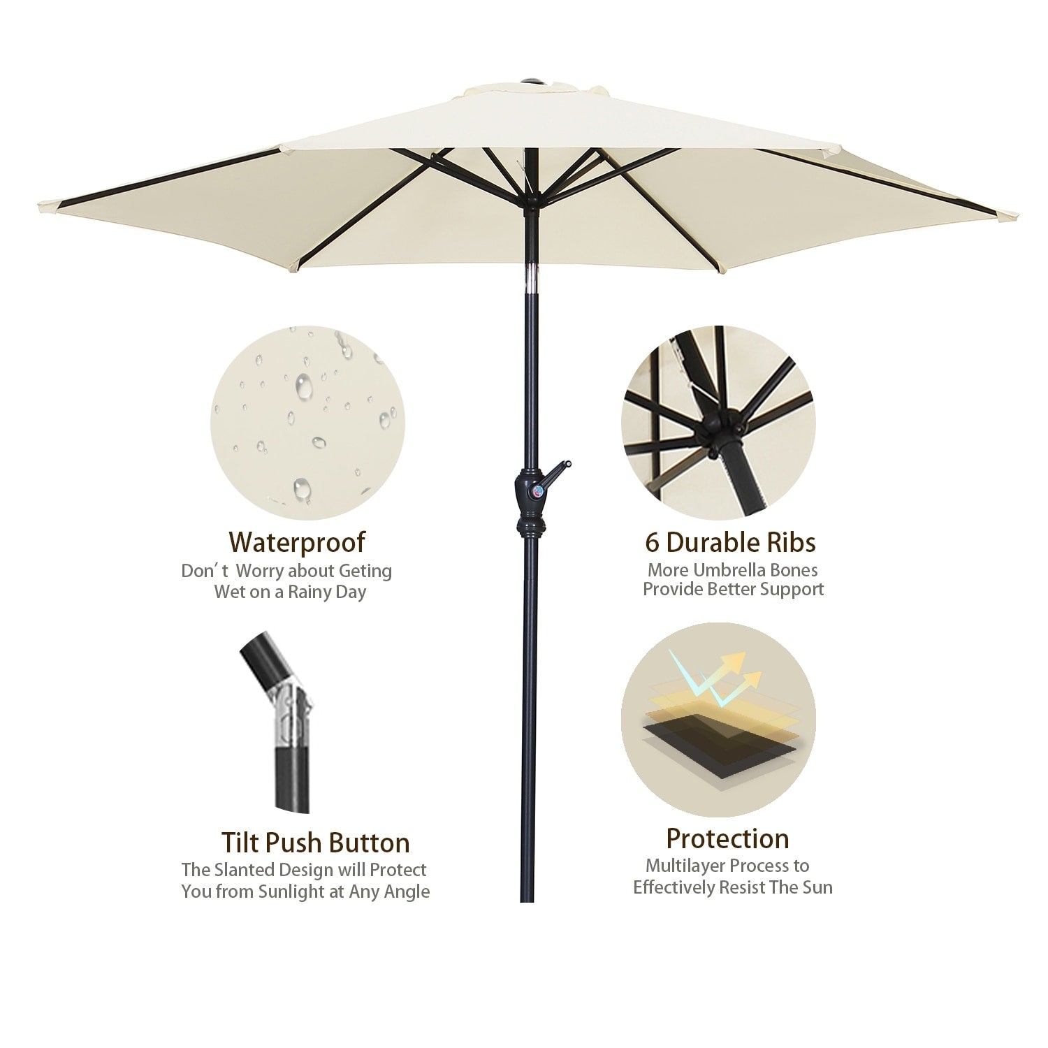 Parasol de terrasse Ainfox de 2,3 m, parasol d'extérieur inclinable multicolore sans base