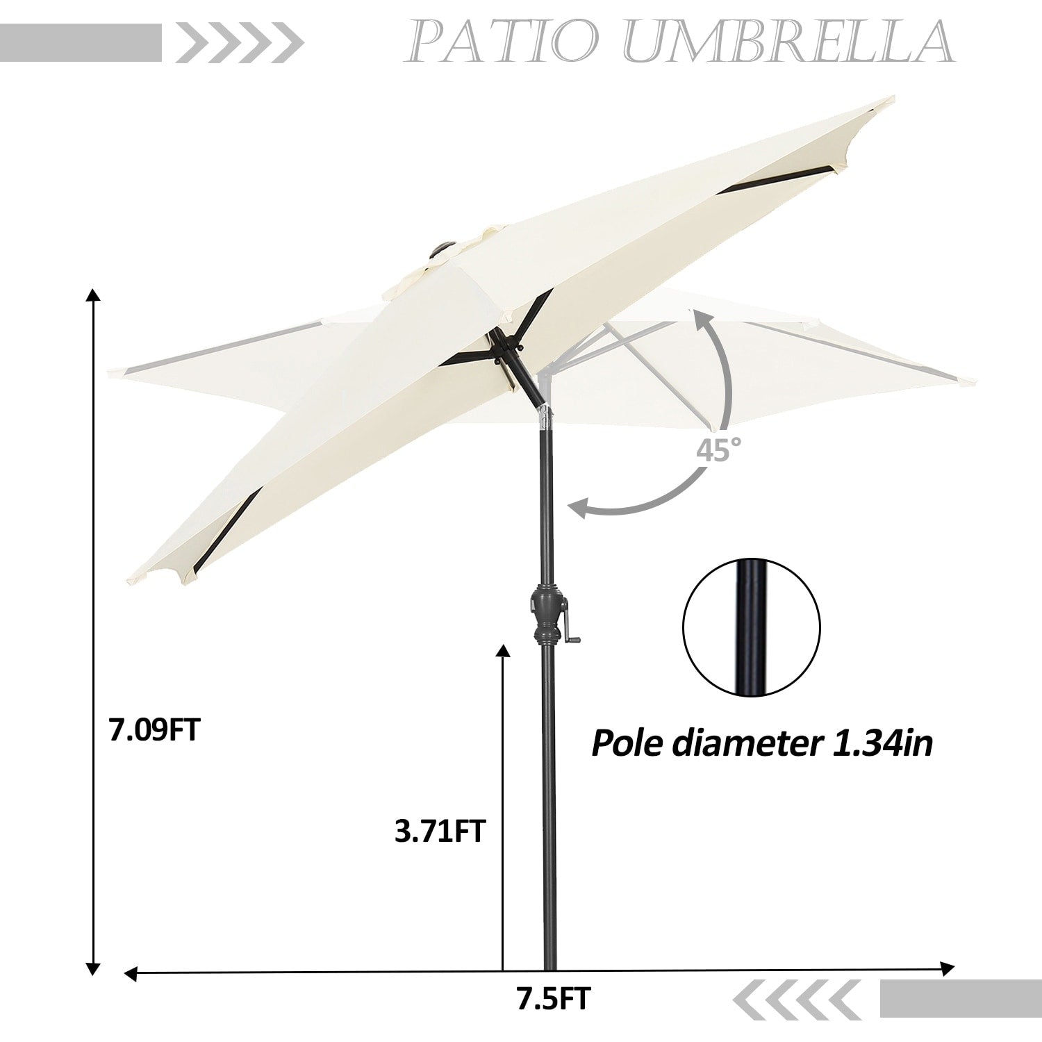Parasol de terrasse Ainfox de 2,3 m, parasol d'extérieur inclinable multicolore sans base