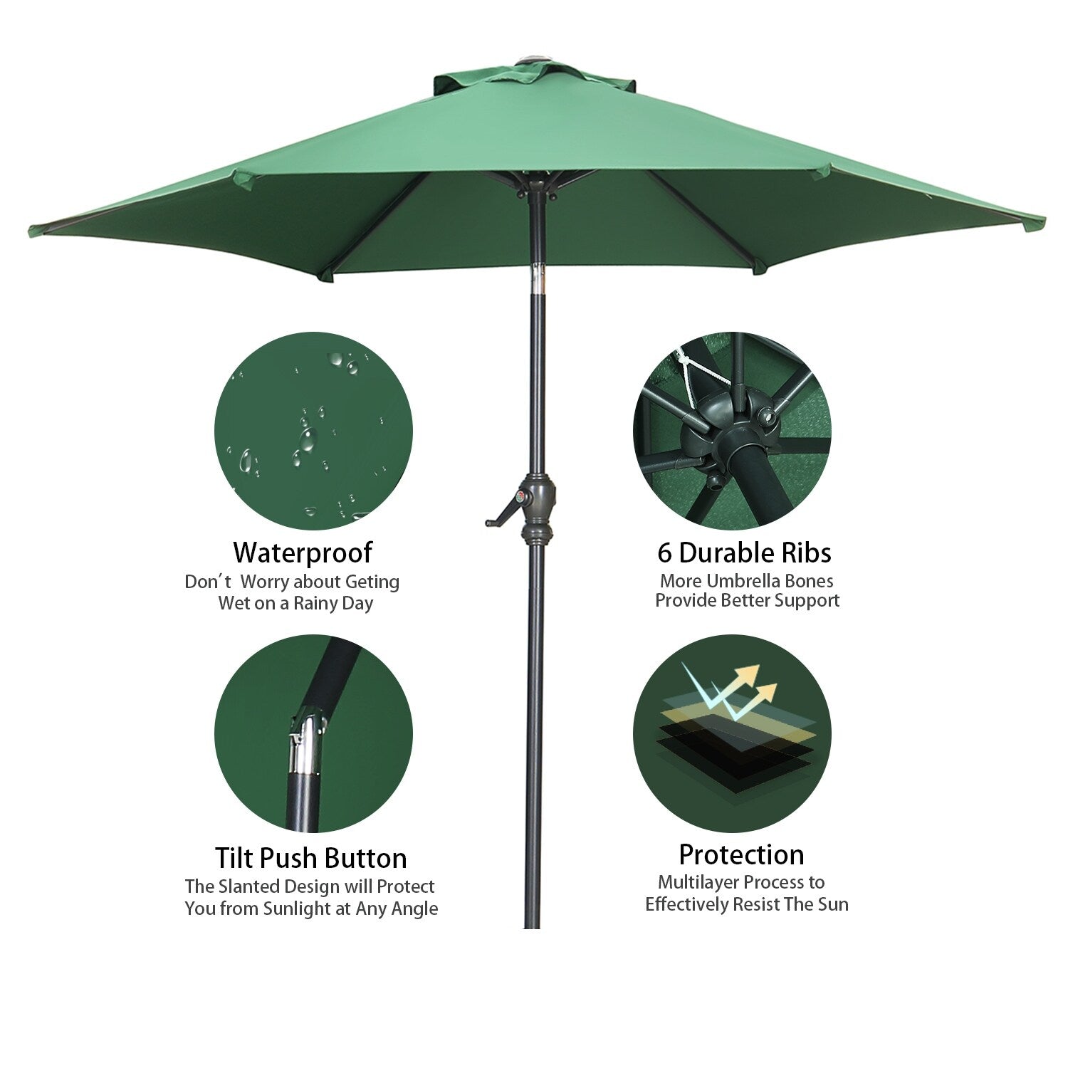 Parasol de terrasse Ainfox de 2,3 m, parasol d'extérieur inclinable multicolore sans base