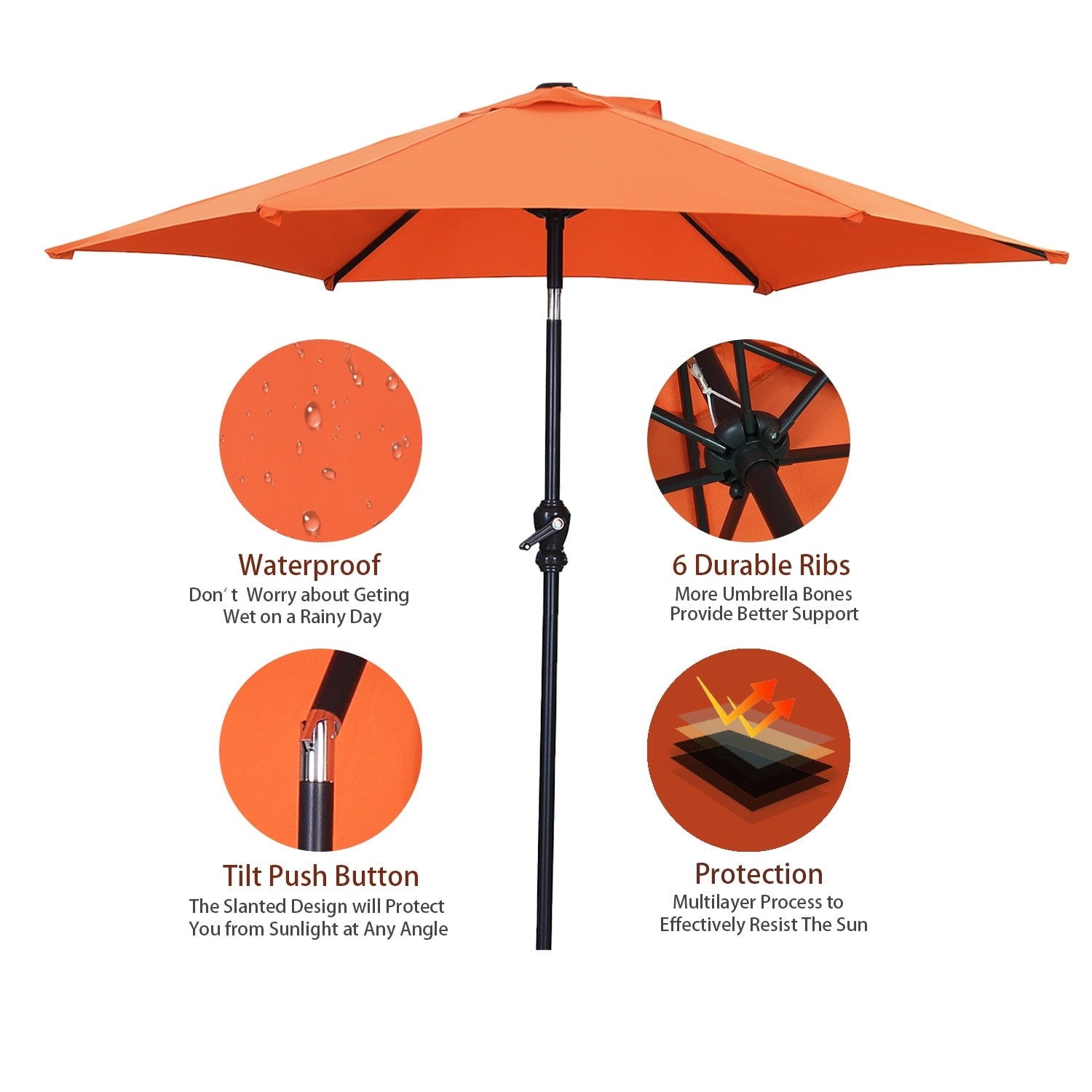 Parasol de terrasse Ainfox de 2,3 m, parasol d'extérieur inclinable multicolore sans base
