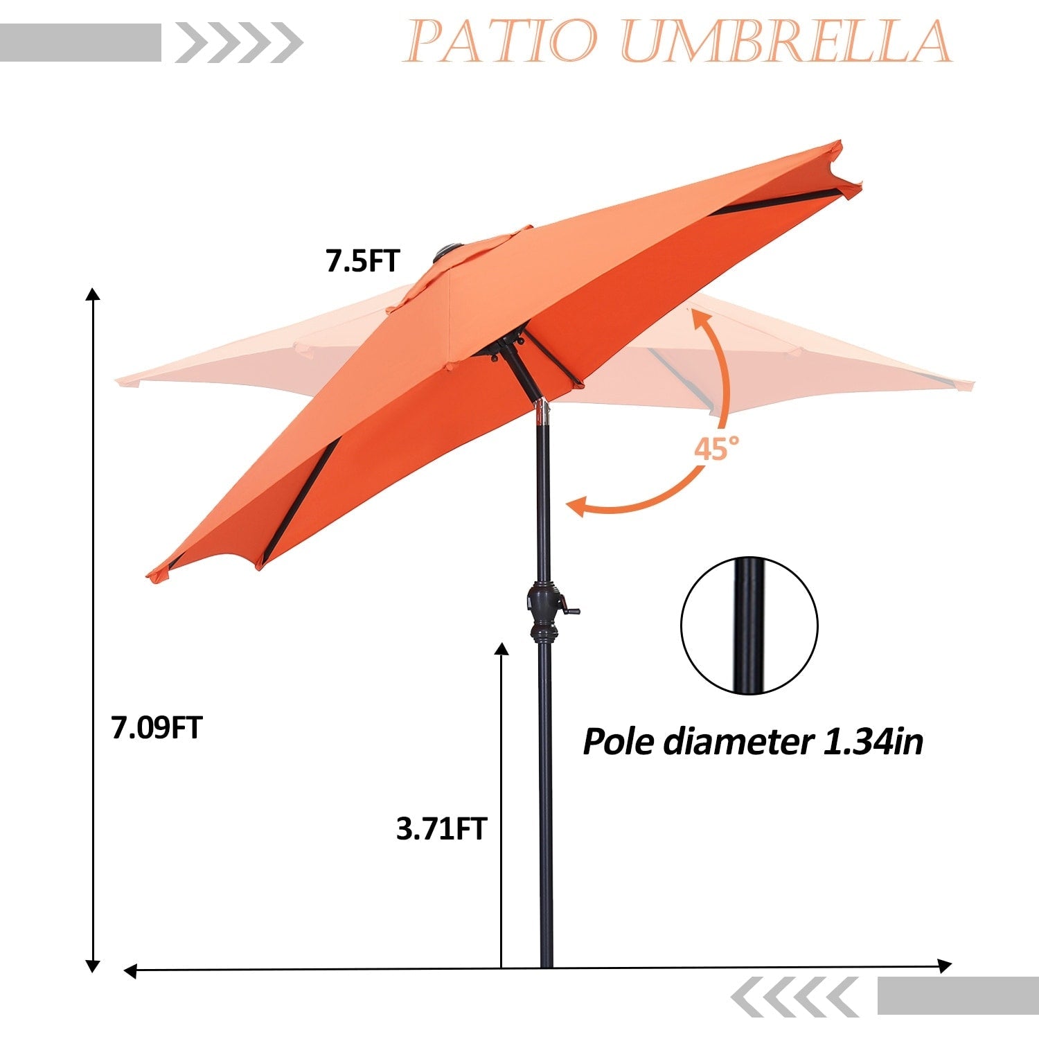 Parasol de terrasse Ainfox de 2,3 m, parasol d'extérieur inclinable multicolore sans base