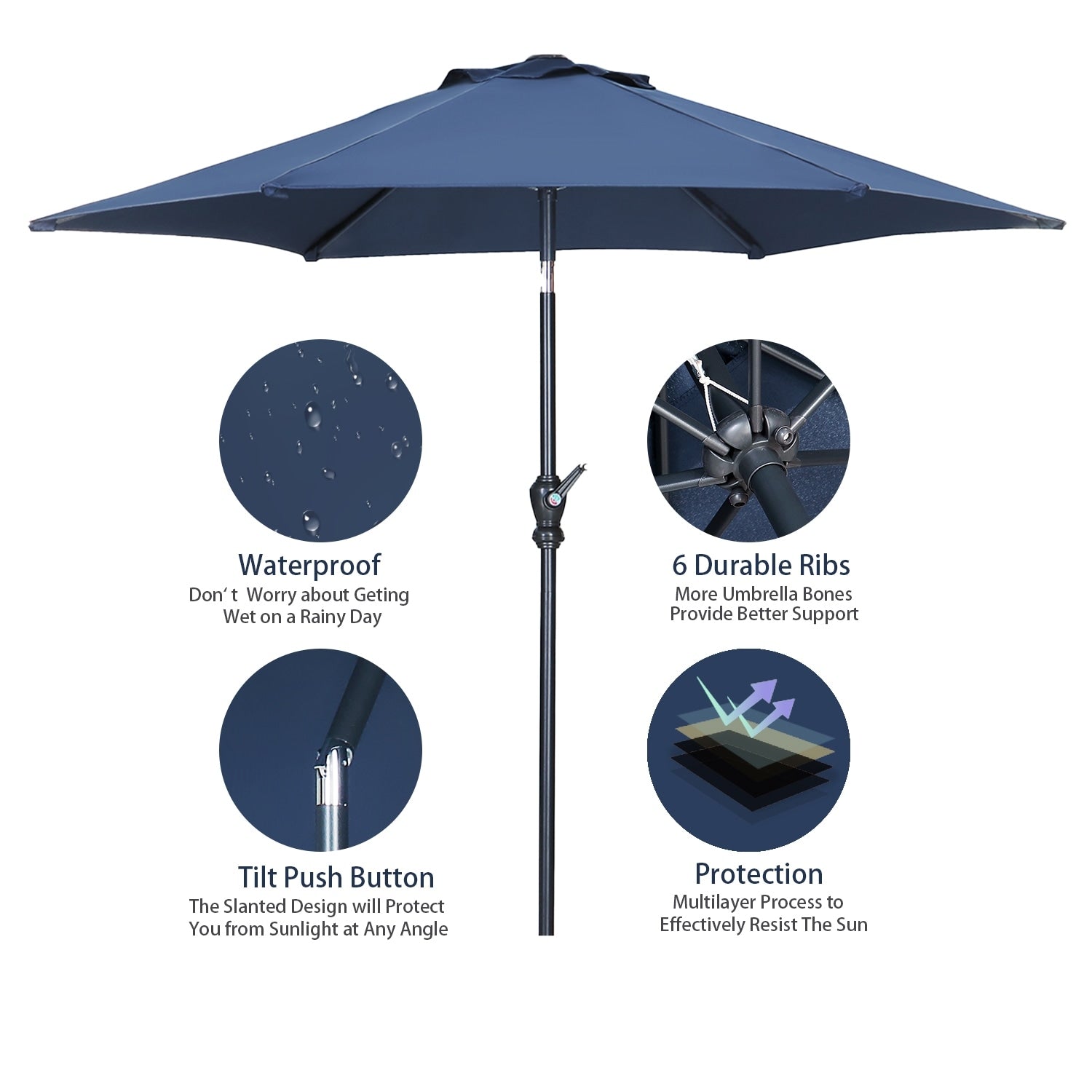 Parasol de terrasse Ainfox de 2,3 m, parasol d'extérieur inclinable multicolore sans base
