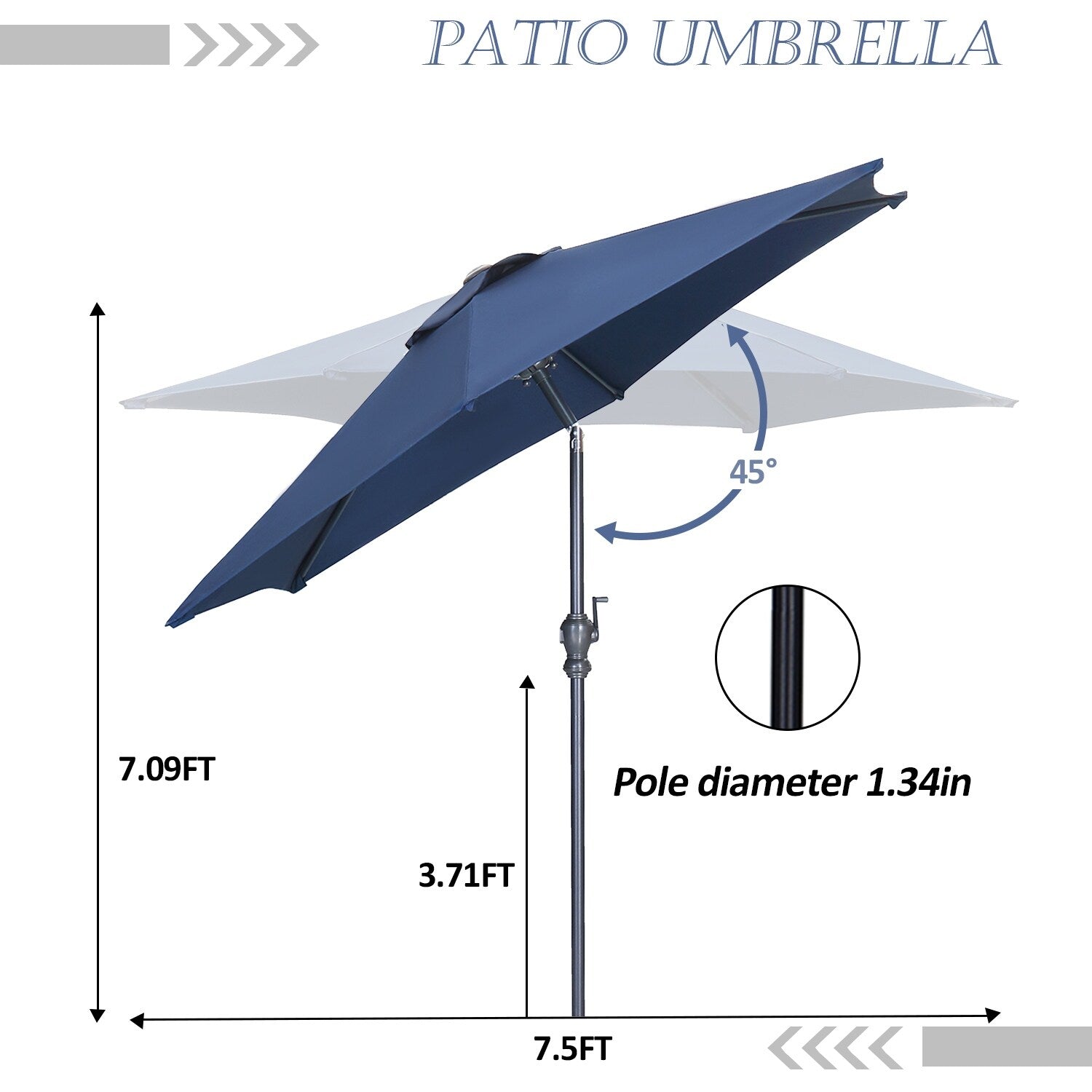 Parasol de terrasse Ainfox de 2,3 m, parasol d'extérieur inclinable multicolore sans base