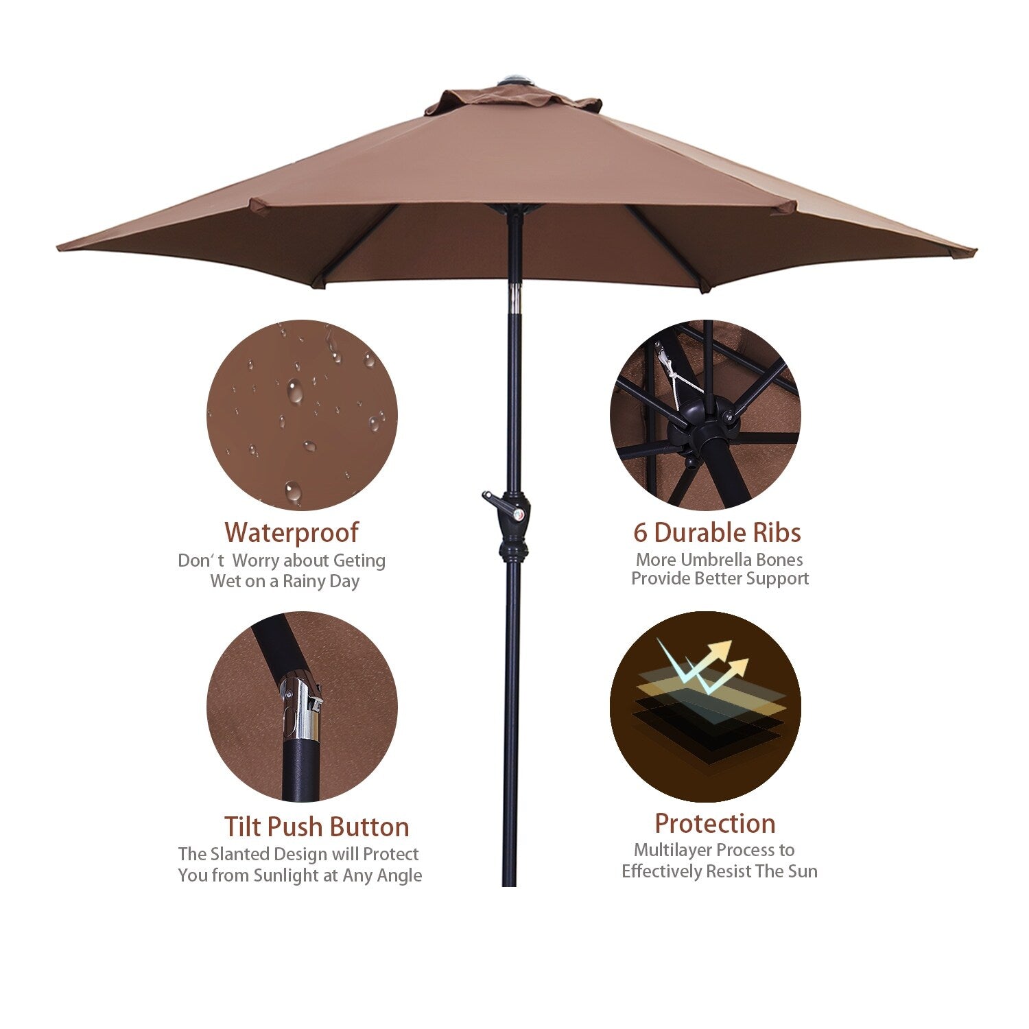 Parasol de terrasse Ainfox de 2,3 m, parasol d'extérieur inclinable multicolore sans base