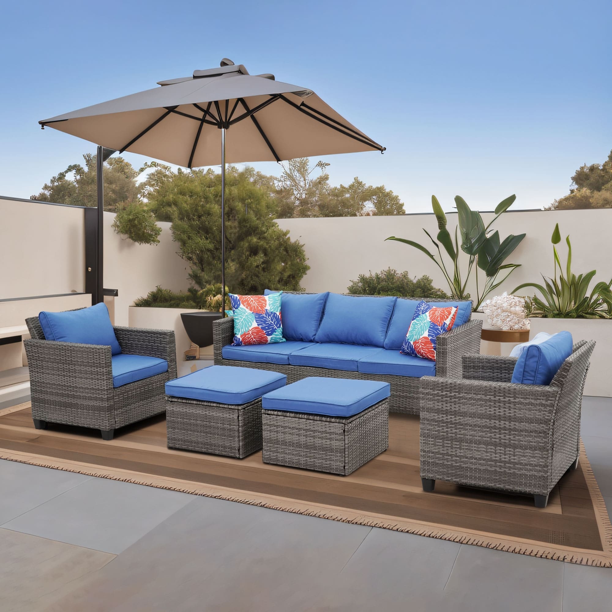 Ensemble de canapés d'extérieur Ainfox pour patio, canapé sectionnel en osier, meubles de patio, canapé en rotin