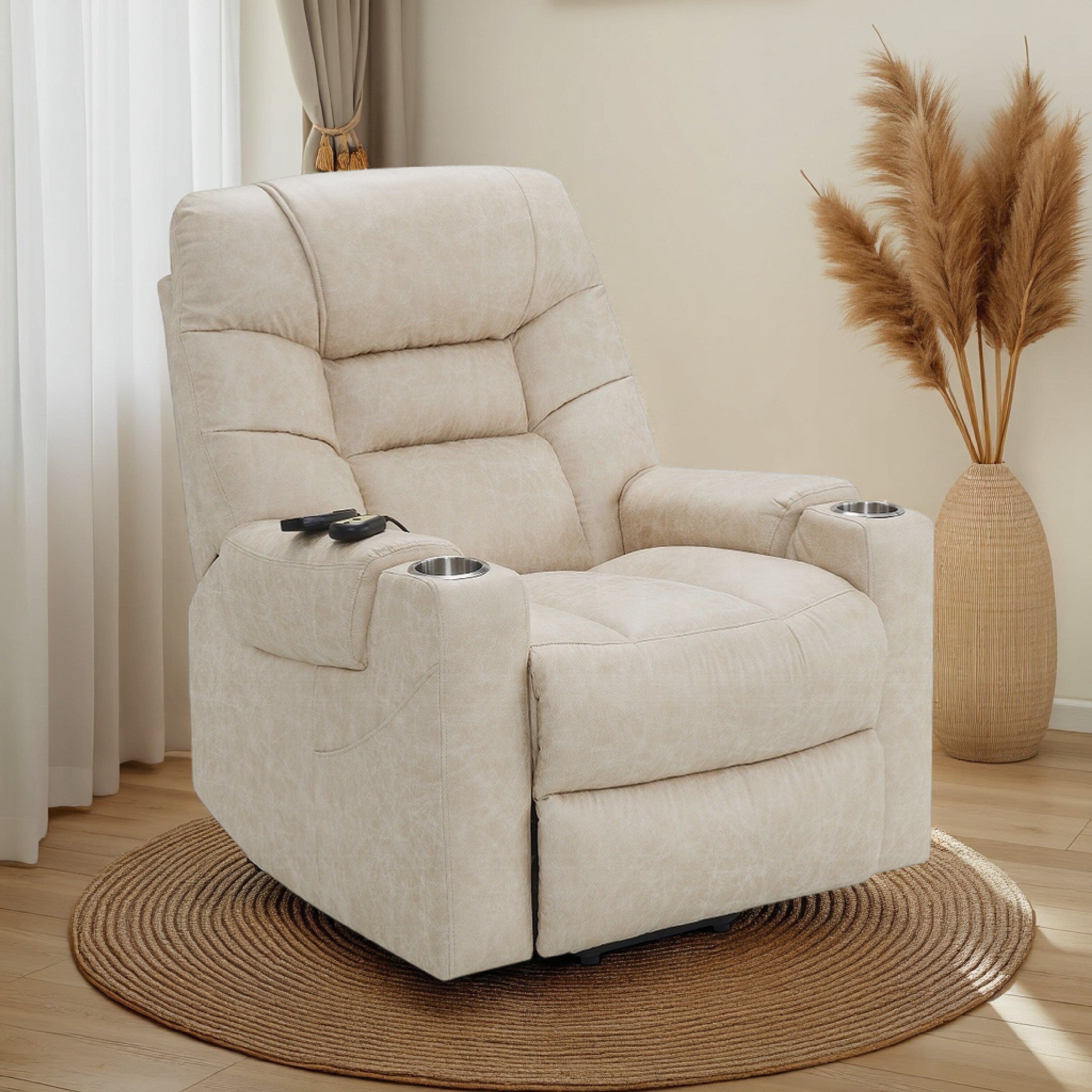 Fauteuil releveur électrique Aira avec massage chauffant, similicuir gris