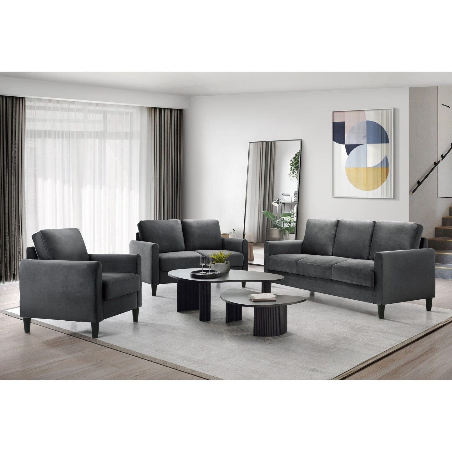 Ensemble de salon avec accoudoirs en velours Clayfell Airell