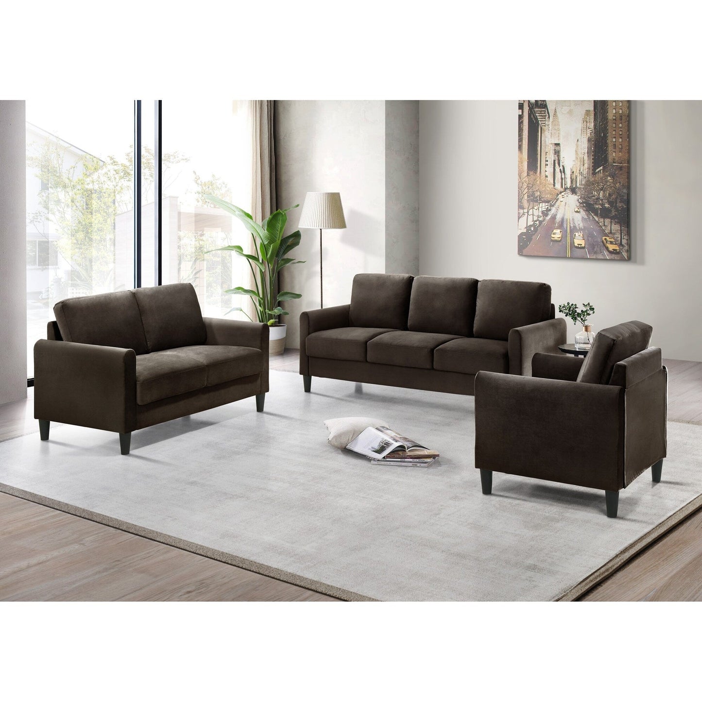 Ensemble de salon avec accoudoirs en velours Clayfell Airell
