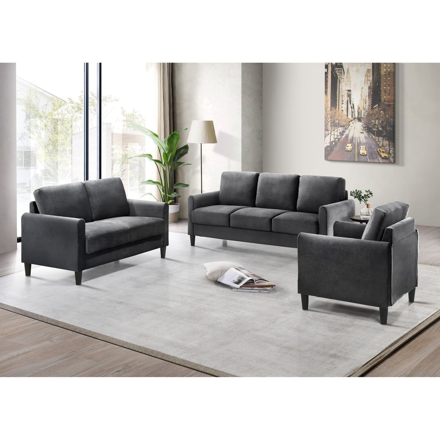 Ensemble de salon avec accoudoirs en velours Clayfell Airell