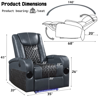 Fauteuil inclinable électrique Alair Aire en cuir bleu et noir avec Bluetooth, chargeur sans fil et porte-gobelet
