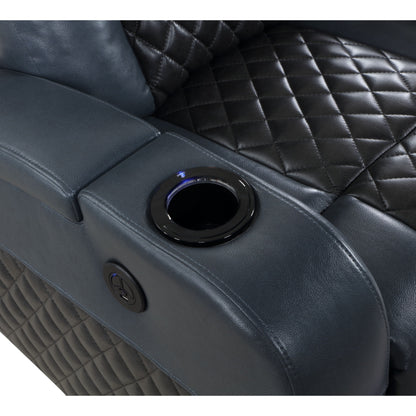 Fauteuil inclinable électrique Alair Aire en cuir bleu et noir avec Bluetooth, chargeur sans fil et porte-gobelet