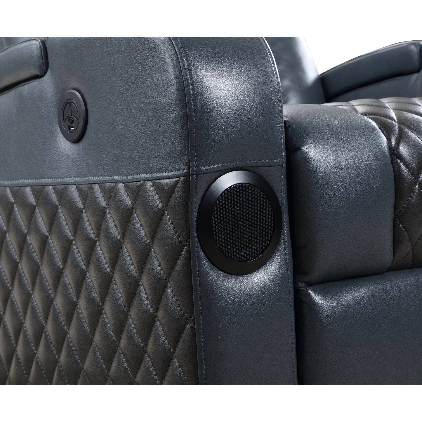 Fauteuil inclinable électrique Alair Aire en cuir bleu et noir avec Bluetooth, chargeur sans fil et porte-gobelet