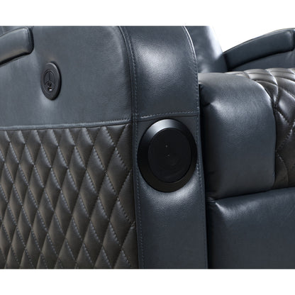 Fauteuil inclinable électrique Alair Aire en cuir bleu et noir avec Bluetooth, chargeur sans fil et porte-gobelet