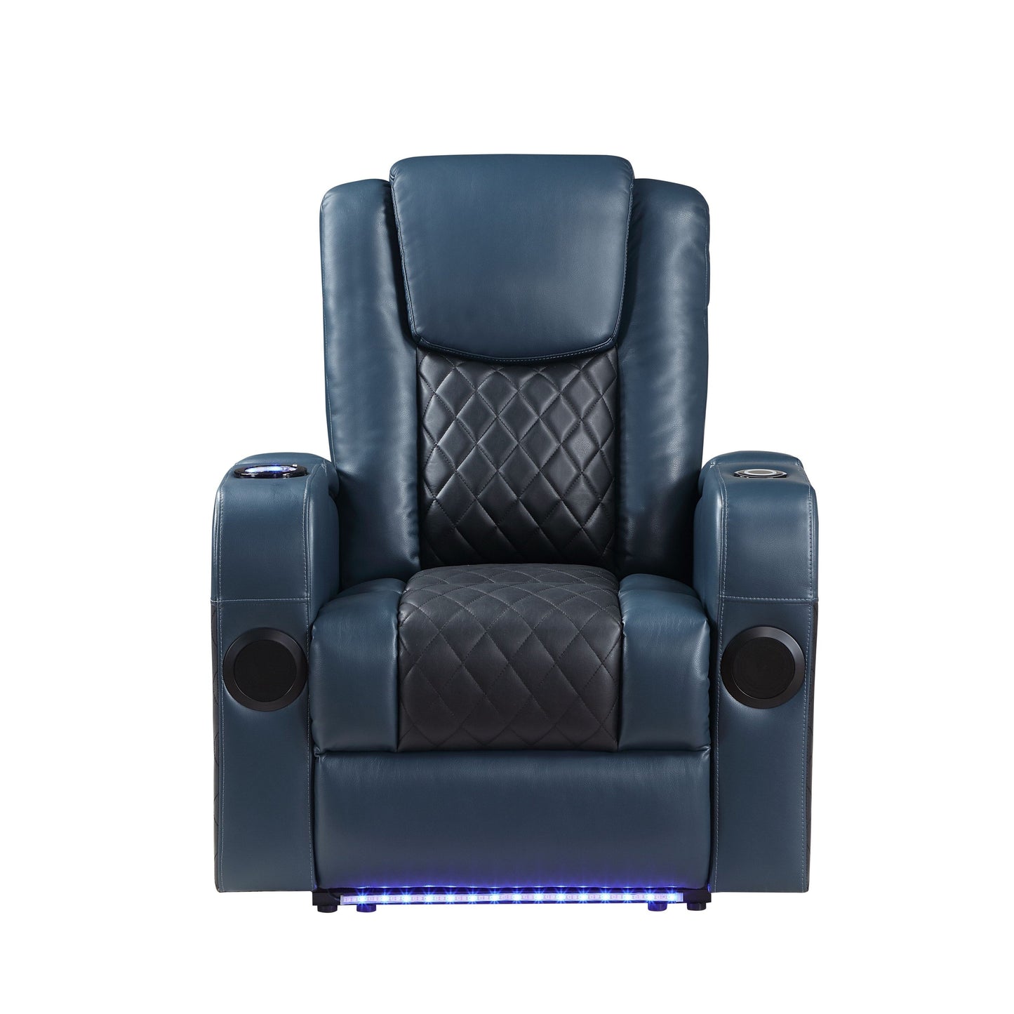 Fauteuil inclinable électrique Alair Aire en cuir bleu et noir avec Bluetooth, chargeur sans fil et porte-gobelet