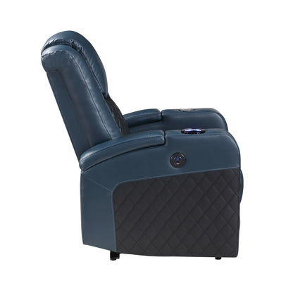 Fauteuil inclinable électrique Alair Aire en cuir bleu et noir avec Bluetooth, chargeur sans fil et porte-gobelet