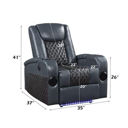 Fauteuil inclinable électrique Alair Aire en cuir bleu et noir avec Bluetooth, chargeur sans fil et porte-gobelet