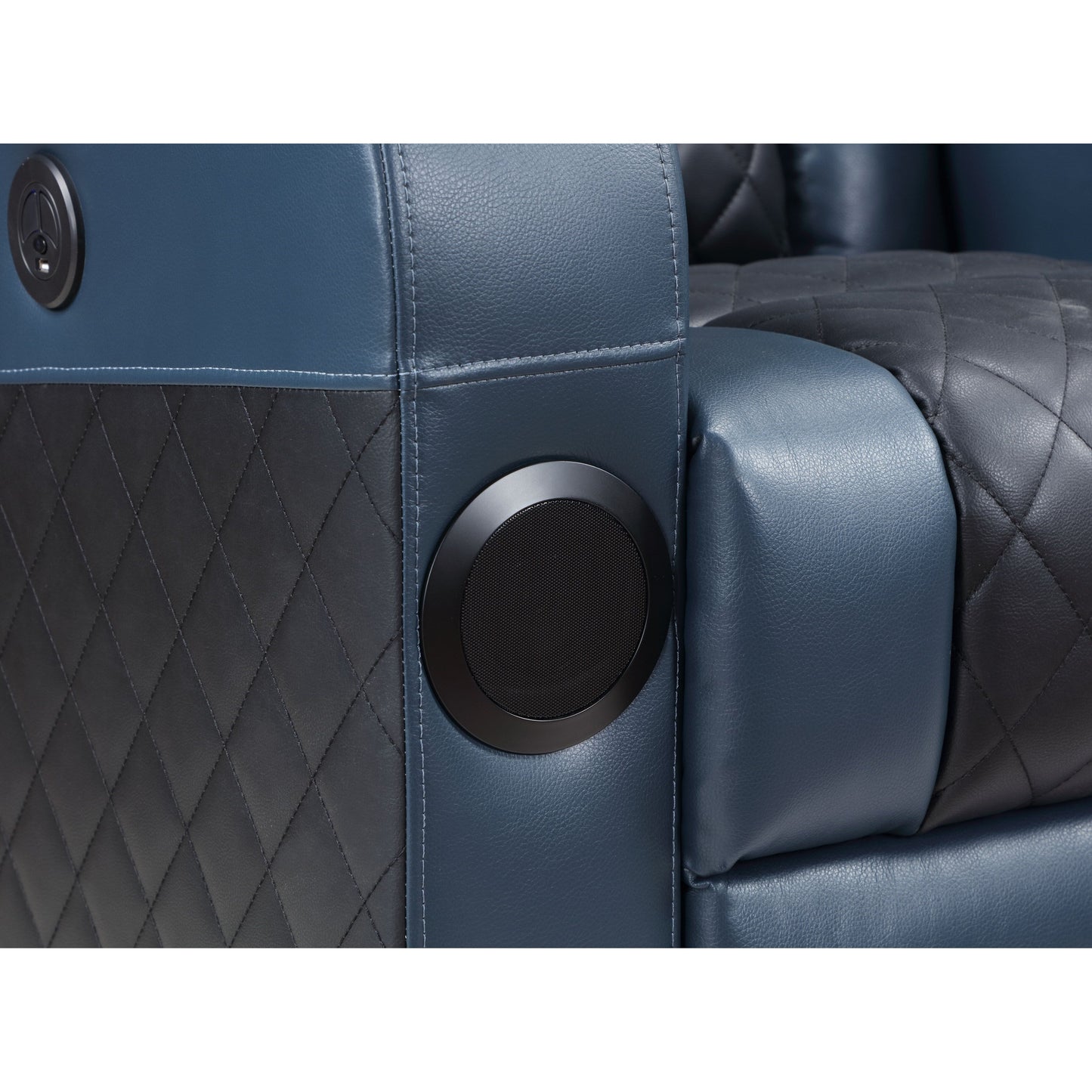 Fauteuil inclinable électrique Alair Aire en cuir bleu et noir avec Bluetooth, chargeur sans fil et porte-gobelet