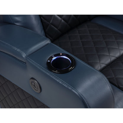 Fauteuil inclinable électrique Alair Aire en cuir bleu et noir avec Bluetooth, chargeur sans fil et porte-gobelet