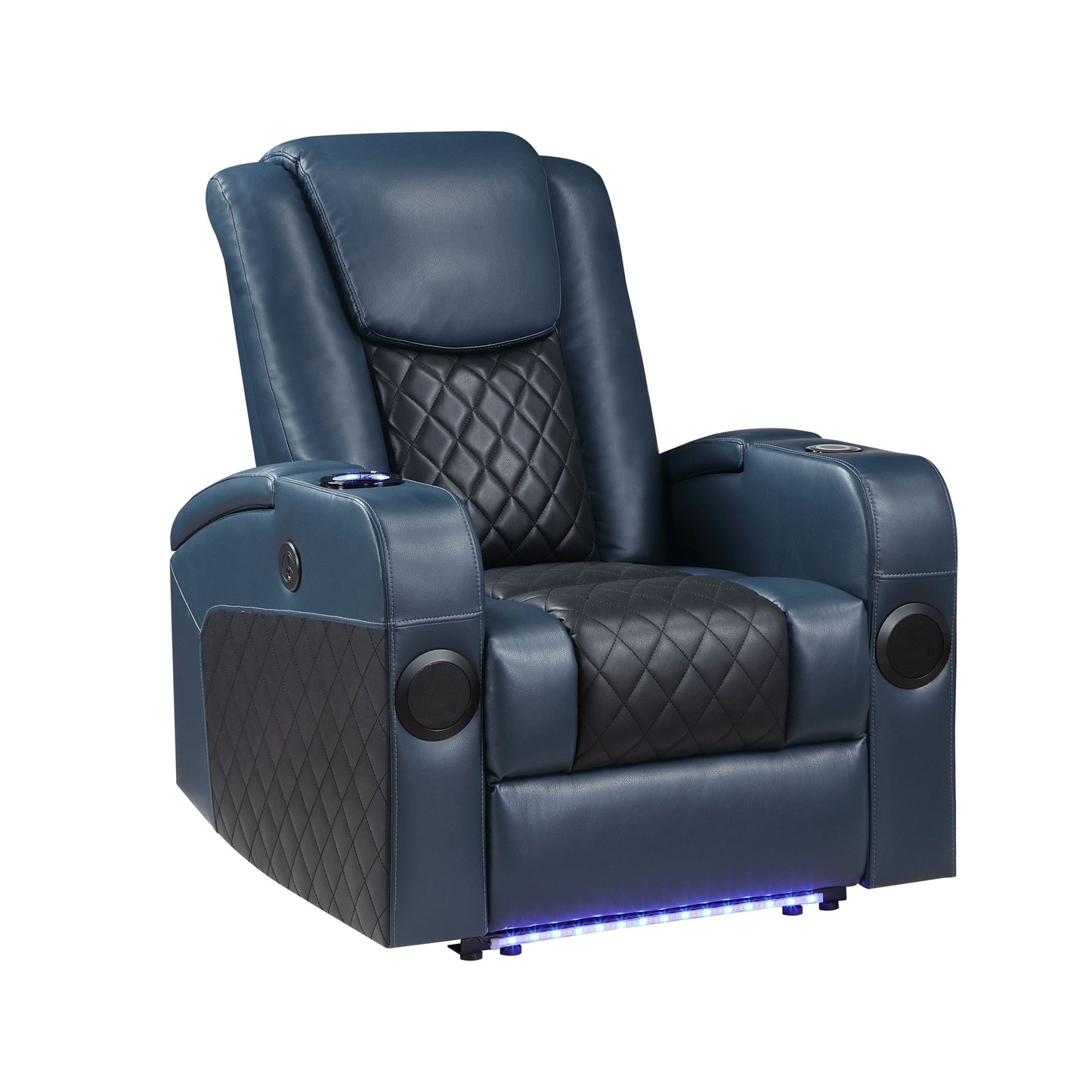 Fauteuil inclinable électrique Alair Aire en cuir bleu et noir avec Bluetooth, chargeur sans fil et porte-gobelet