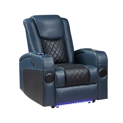 Fauteuil inclinable électrique Alair Aire en cuir bleu et noir avec Bluetooth, chargeur sans fil et porte-gobelet