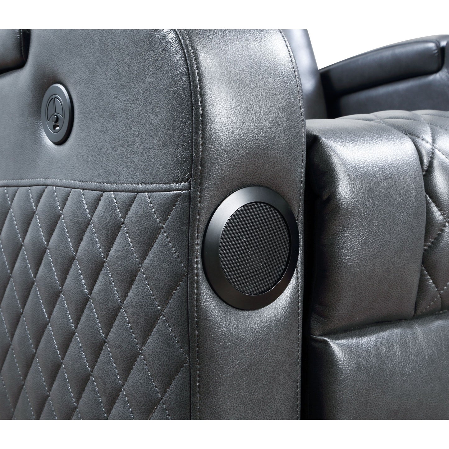 Fauteuil inclinable électrique Alair en cuir gris foncé avec Bluetooth, chargeur sans fil et porte-gobelet