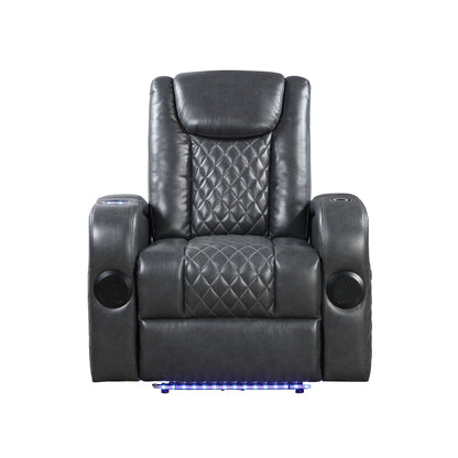 Fauteuil inclinable électrique Alair en cuir gris foncé avec Bluetooth, chargeur sans fil et porte-gobelet