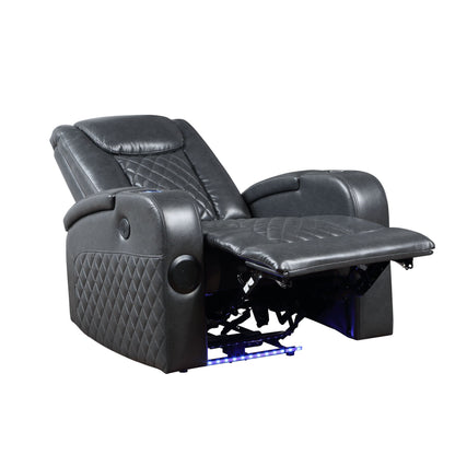 Fauteuil inclinable électrique Alair en cuir gris foncé avec Bluetooth, chargeur sans fil et porte-gobelet