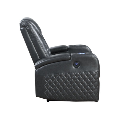 Fauteuil inclinable électrique Alair en cuir gris foncé avec Bluetooth, chargeur sans fil et porte-gobelet