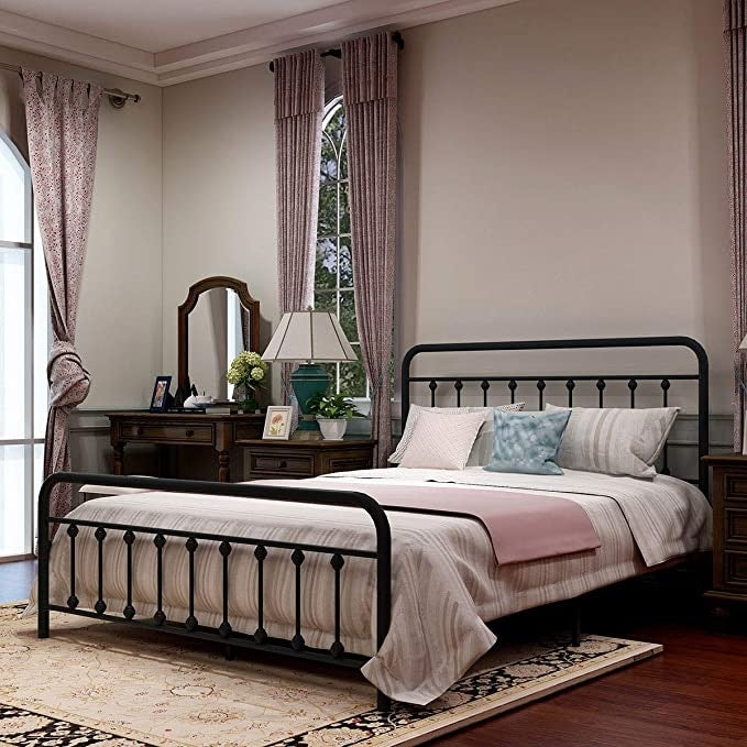 Cadre de lit plateforme en métal vintage simple Alazyhome, montage facile