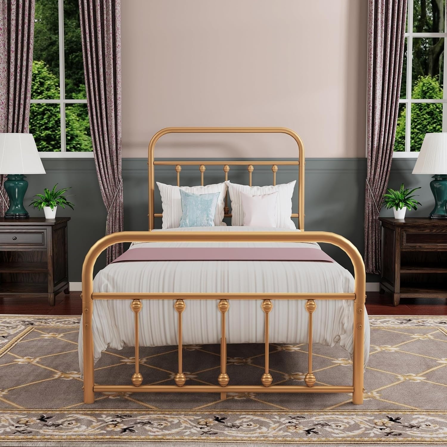 Alazyhome Simple Vintage Metal Platform Bed Frame, Easy-Assembly