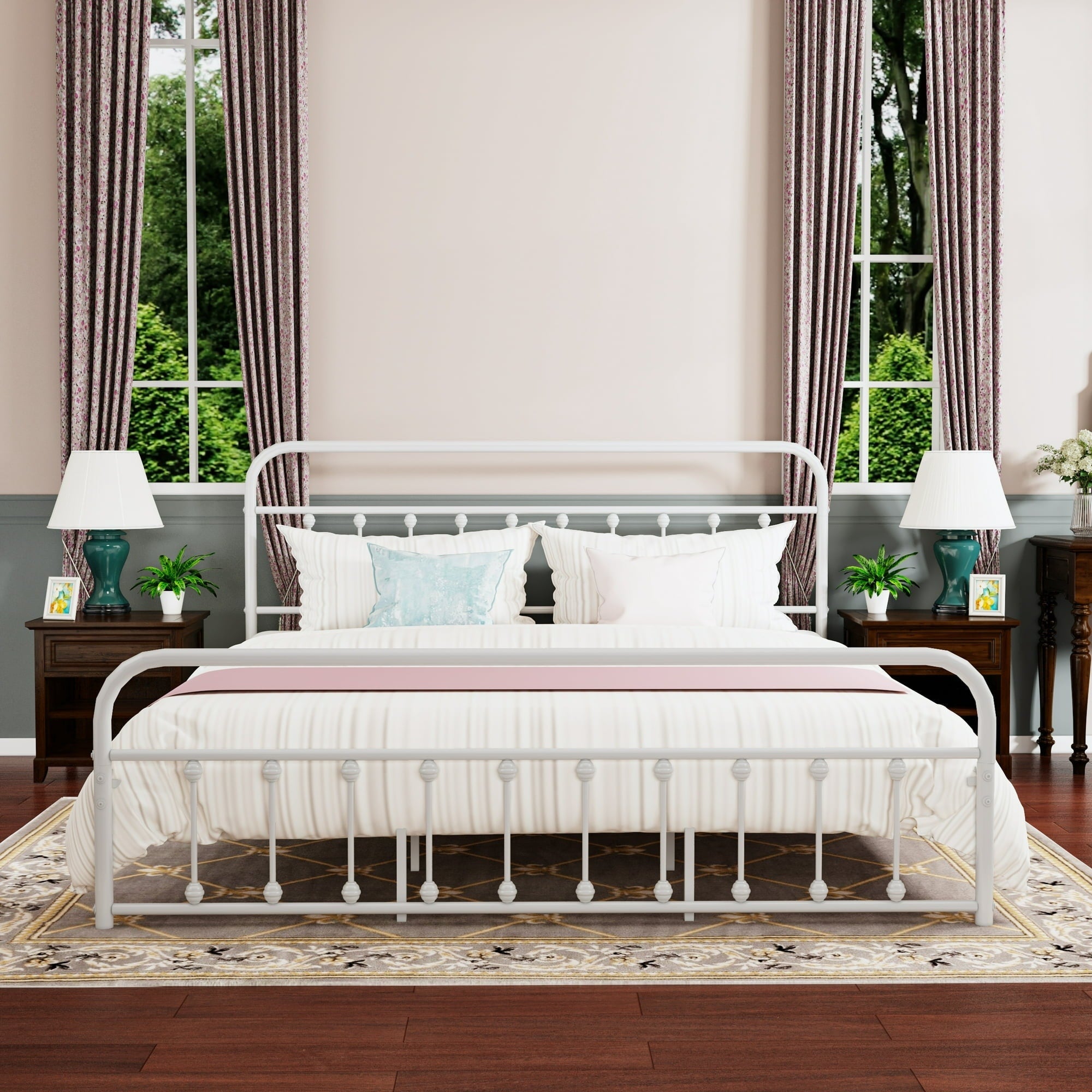 Cadre de lit plateforme en métal vintage simple Alazyhome, montage facile