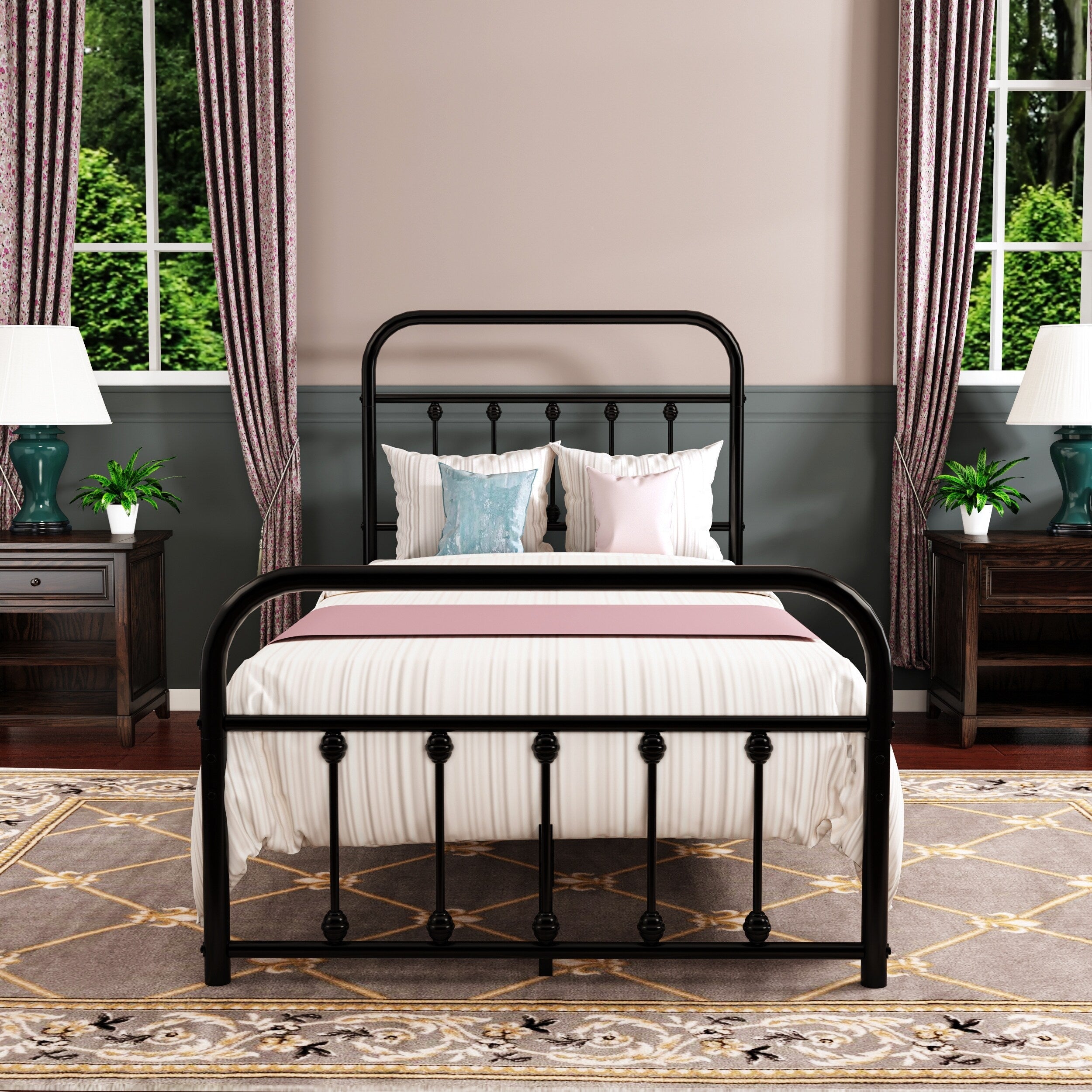 Cadre de lit plateforme en métal vintage simple Alazyhome, montage facile